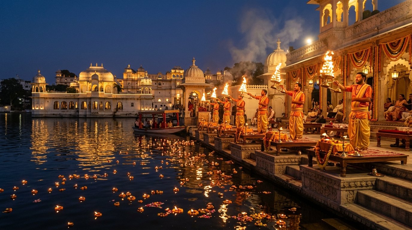 Udaipur Palace Weddings: Recreating Lake Pichola Ghat Aarti at Jagmandir & Udaivilas