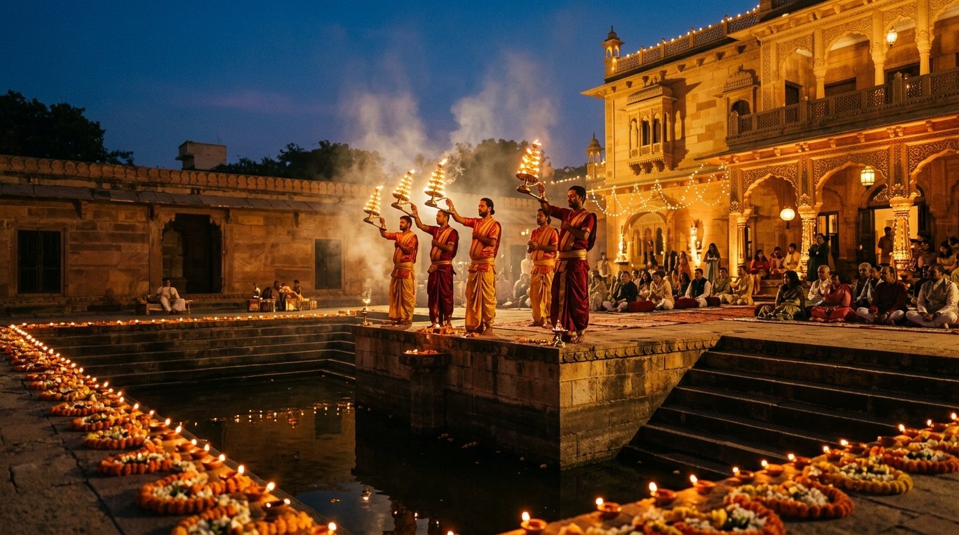 Top Luxury Wedding Venues in Bangalore for a Riverfront-Style Ganga Aarti Setup