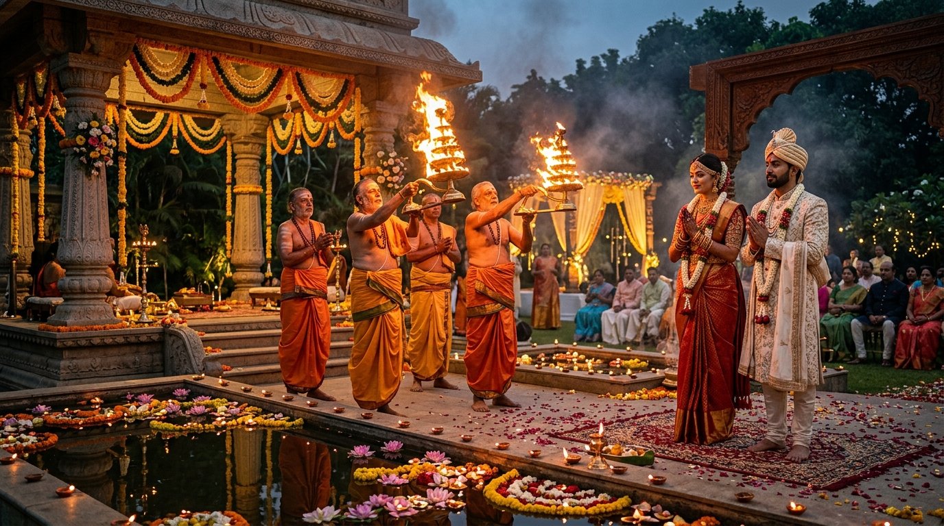 North Meets South: Incorporating a Sacred Kashi Ganga Aarti into Bangalore Weddings