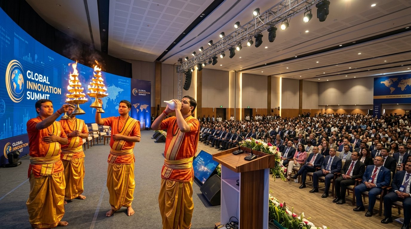 Opening Global Summits at HICC & HITEX with Live Shankhnaad and Vedic Invocations