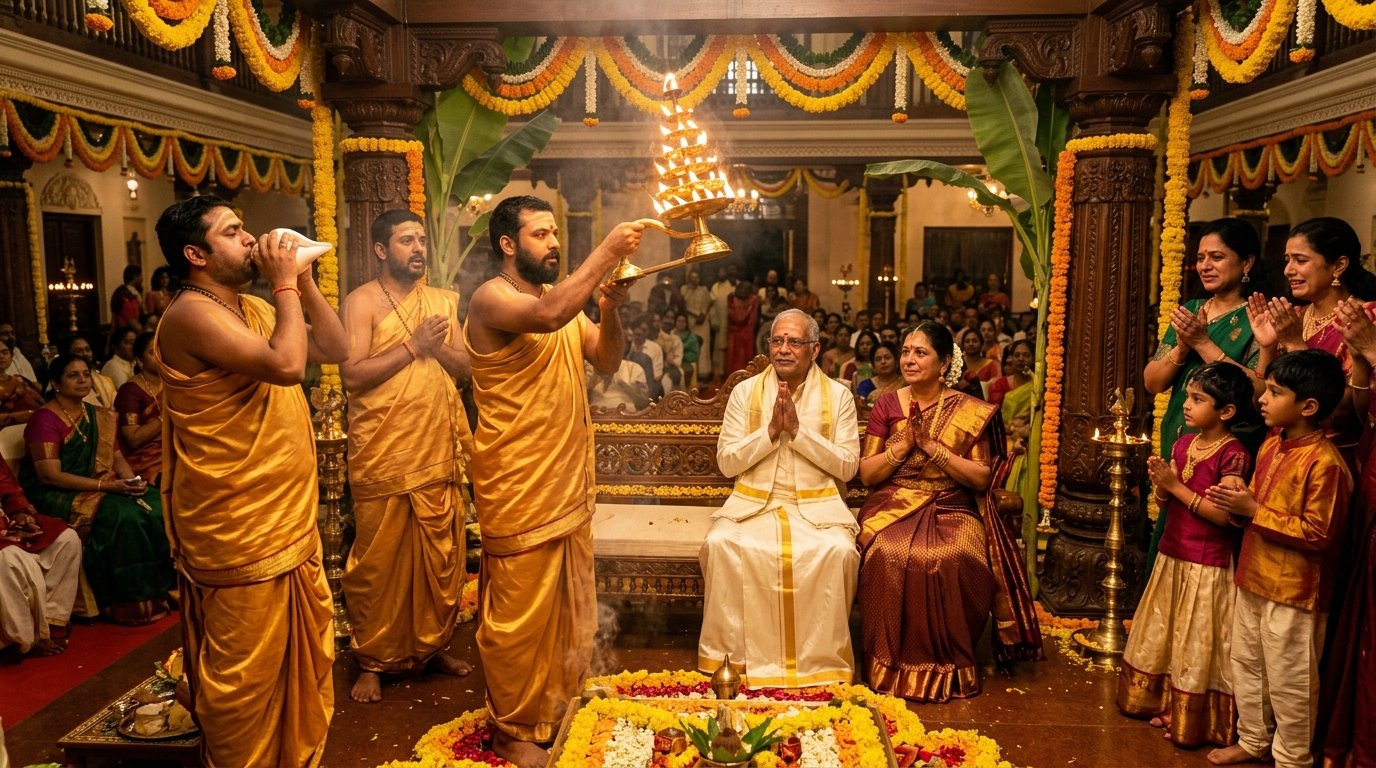 Celebrating Shashtipoorthi and 60th Birthdays in Bangalore with Traditional Kashi Priests & Aarti